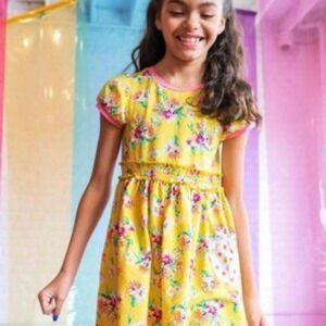 Wildflowers Clothing Girls Yellow Floral Polka Dot Smocked Waist Dress Size 8